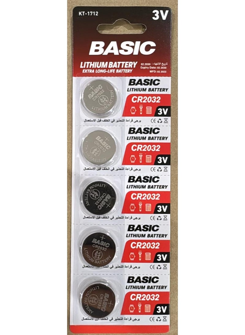 بازيك بطاريات ليثيوم Basic CR2032 الأصلية تمنحك طاقة ثابتة تدوم طويلًا لأجهزتك اليومية مثل الريموت، مفاتيح السيارة، والساعات. أداء قوي بدون تسريب وبثبات عالي. - Image 1